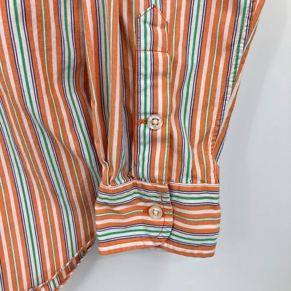 Ralph Lauren Orange Green Stripe Embroidered Iconic Oxford Button Down Shirt